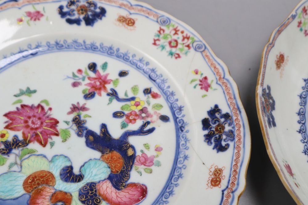 Two Chinese famille rose tobacco leaf plates, 18th century